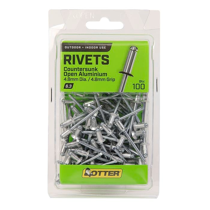 Otter 4.8 x 4.8mm Countersunk Open Aluminium Rivets - 100 Pack