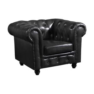 Max Chesterfield Armchair Single Seater Sofa Genuine Leather Dark Grey