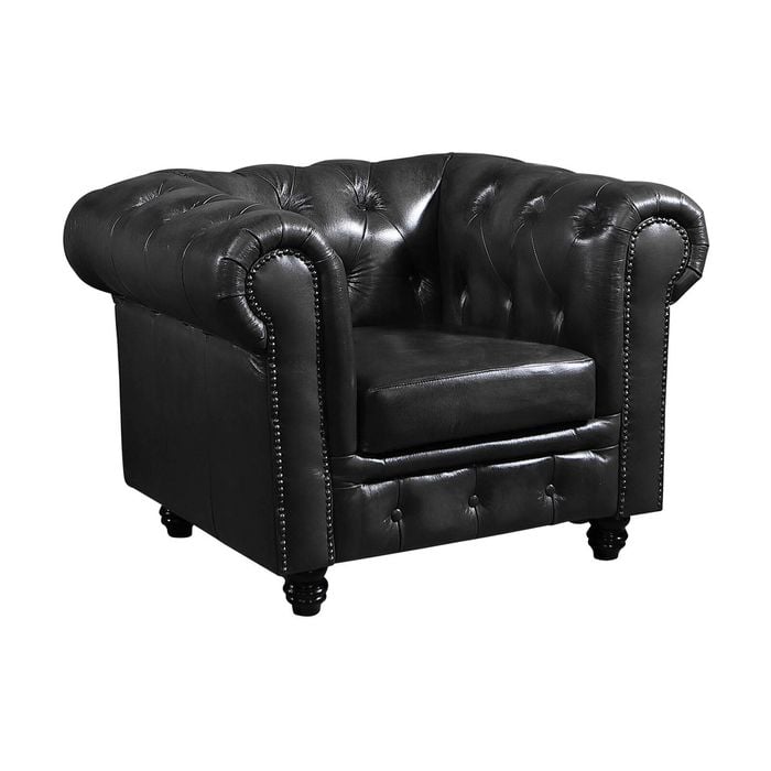Max Chesterfield Armchair Single Seater Sofa Genuine Leather Dark Grey
