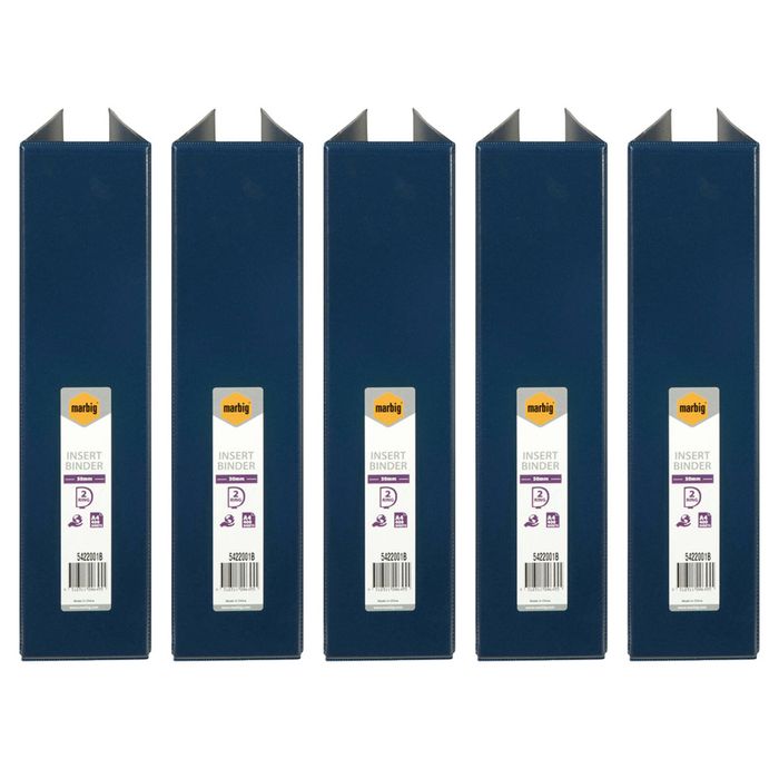 5x Marbig Clearview 2 D-ring Insert Binder A4 File 50mm Document Organiser Blue