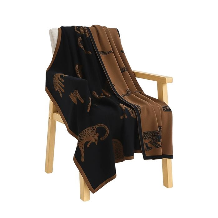SOGA Black Brown Animal Print Throw Blanket 130x180cm Polyester