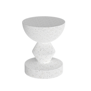 P&P White Speckled Sculptural Accent Stool With Bowl Top And Geometric Base