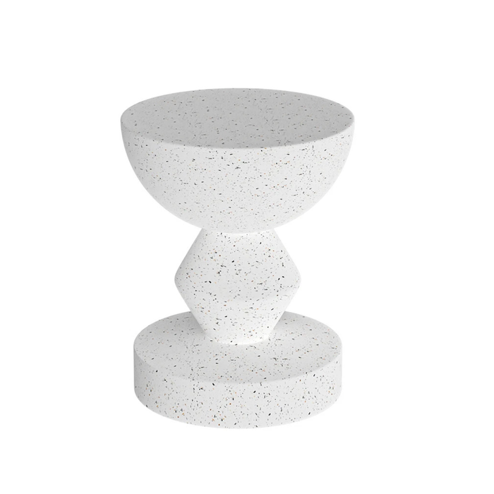 P&P White Speckled Sculptural Accent Stool With Bowl Top And Geometric Base