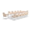 Balmoral 3.55m Outdoor Teak Top Aluminium Table White With 12 Hugo Chairs & Cream Rope/cream Cushions
