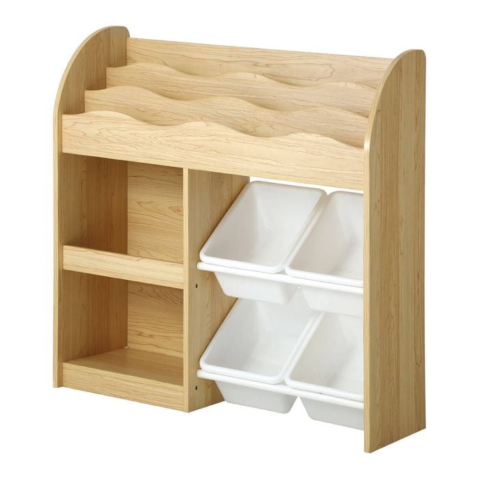Oikiture Kids Bookshelf 4 Bins Toy Box Storage Organiser