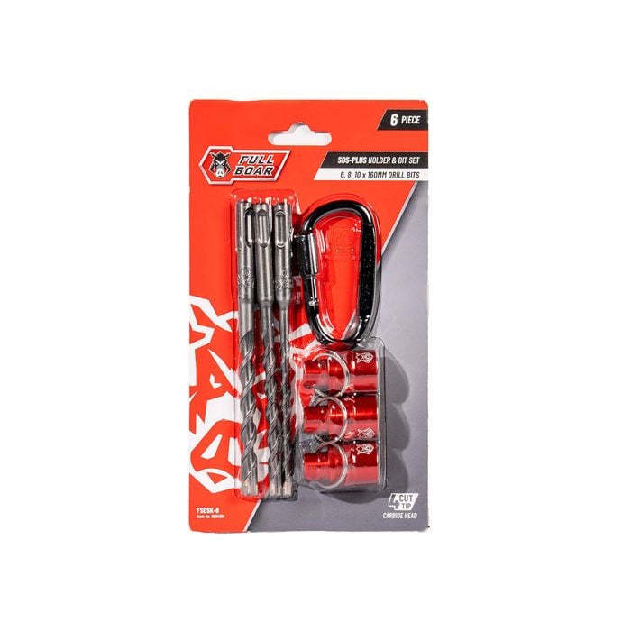 Full Boar 6 Pce SDS-Plus Masonry Drill Bit & Holder Set - FSDSK-6