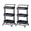 SOGA 2 Pack 3-Tier Utility Carts with Wheels - Black