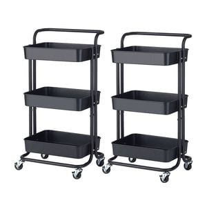 SOGA 2 Pack 3-Tier Utility Carts with Wheels - Black