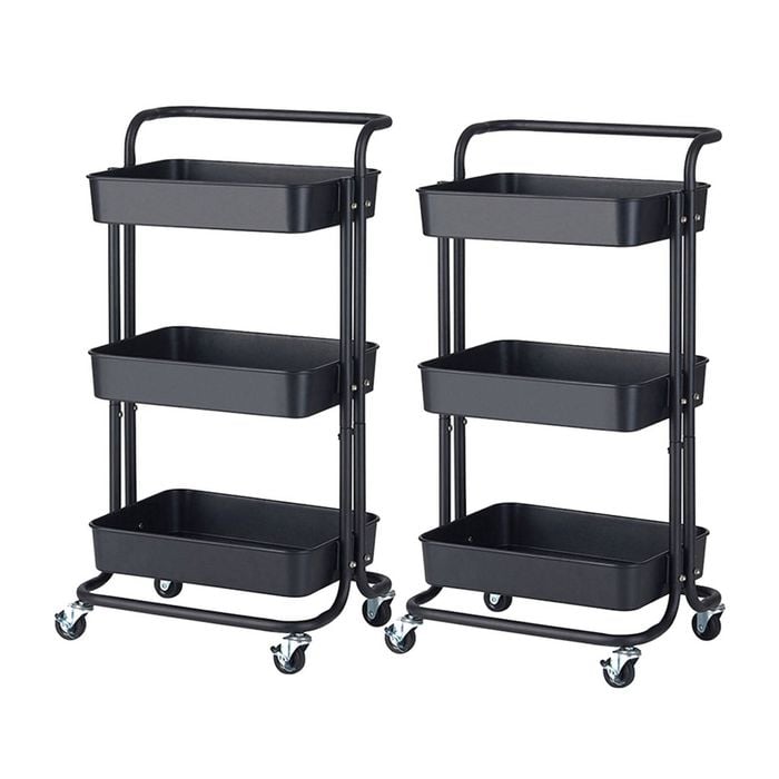 SOGA 2 Pack 3-Tier Utility Carts with Wheels - Black