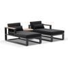 Balmoral Daybed Outdoor Aluminium And Teak Lounge Charcoal With Round Side Table & Denim Grey Cushions