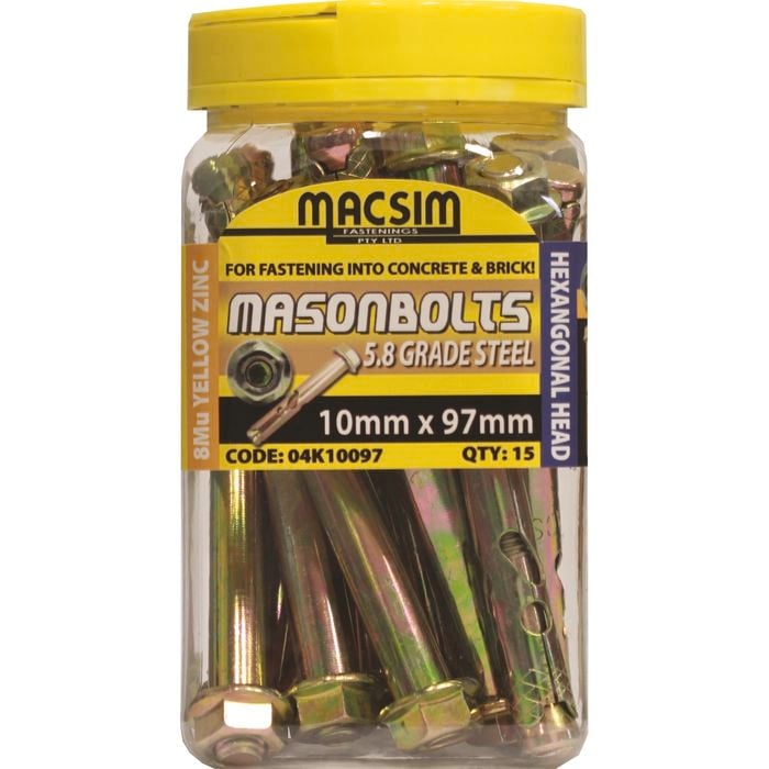 Macsim Fasteners 10 x 97mm Yellow Zinc Plated Sleeve Anchor - 15 Pack