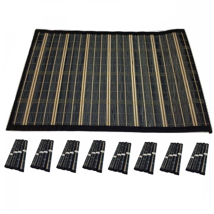 Set of 8 BAMBOO PLACEMATS Dinner Table Decor Party Natural Party 45x30cm BULK - Black/Natural | Bamboo | Rectangular