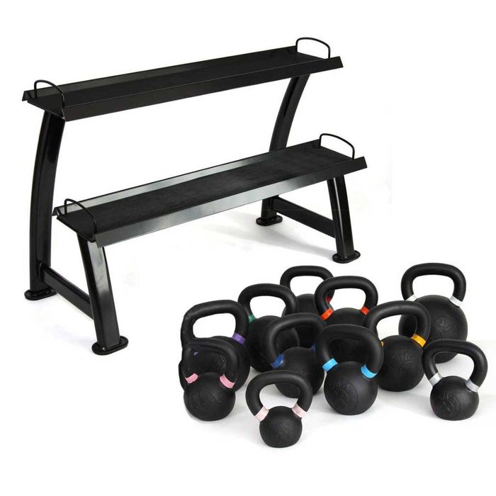 Smai Cast Iron Kettlebell Set 160kg With Storage Rack - Black