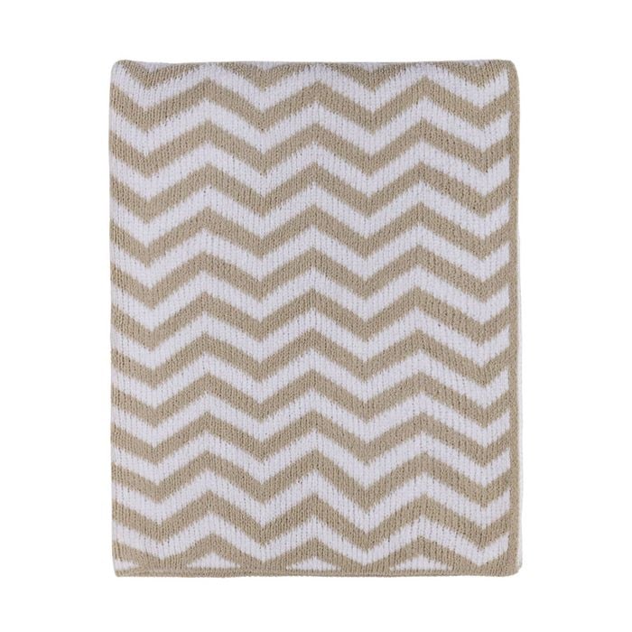 Living Textiles Chenille Baby Blanket Chevron Taupe | Soft Cot, Bassinet & Pram Blanket