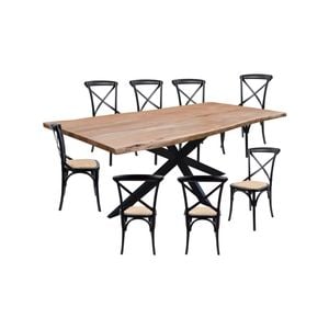 Lantana 9pc 240cm Dining Table 8 Black X-Back Chair Set Live Edge Acacia Wood