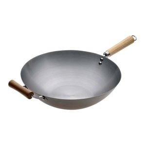 Pyrolux Wok Spun Carbon Steel With Long Wooden Handle & Helper 36cm