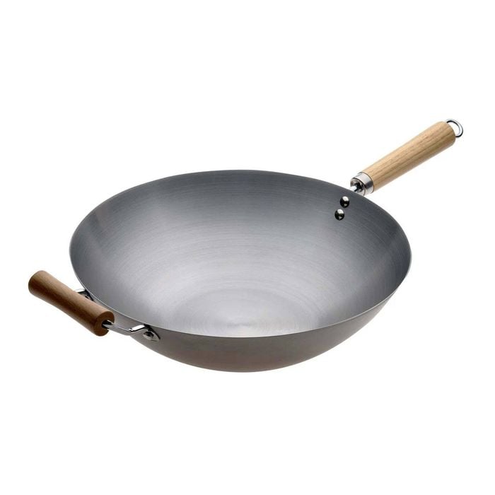 Pyrolux Wok Spun Carbon Steel With Long Wooden Handle & Helper 36cm