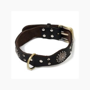 CottonMore Top Quality Handmade Genuine Leather Safe Studded Pet Dog Collar Black - Small