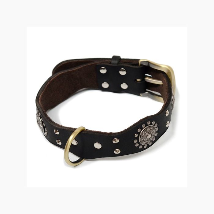 CottonMore Top Quality Handmade Genuine Leather Safe Studded Pet Dog Collar Black - Small