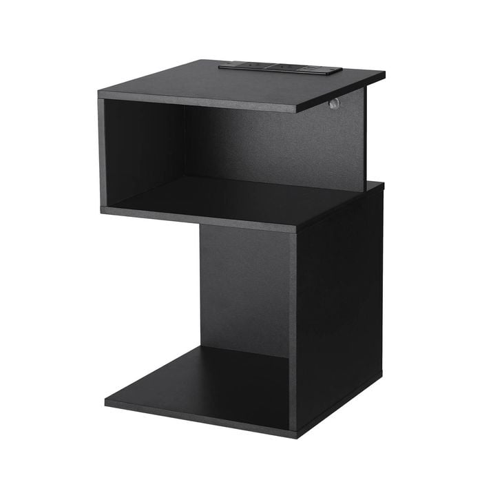 Artiss Bedside Table 2 Shelves S-shaped Charging Station Black
