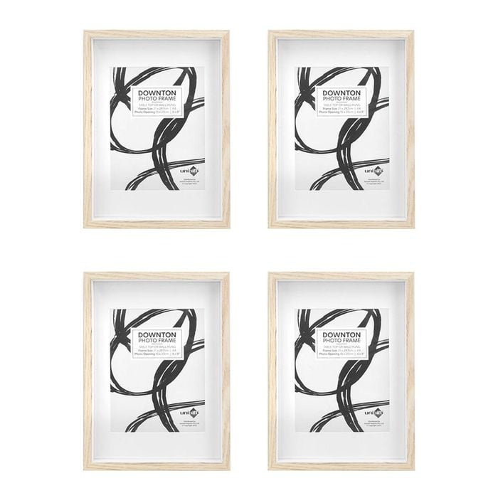 4PK Unigift Downton MDF/Glass Matt A4 Picture Frame - Natural
