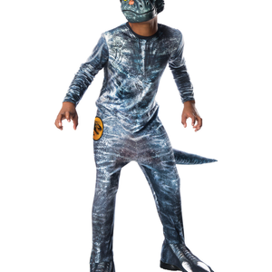 Velociraptor Blue Costume Jurassic World Halloween Fancy Dress Jumpsuit Grey