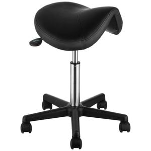 Vevor Saddle Stool Rolling Chair Black with Wheels Height Adjustable Thickened PU Leather Swivel