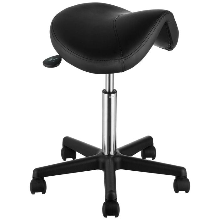Vevor Saddle Stool Rolling Chair Black with Wheels Height Adjustable Thickened PU Leather Swivel