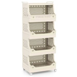 Costway 5-tier Rolling Laundry Basket Stackable Storage Cart W/hooks