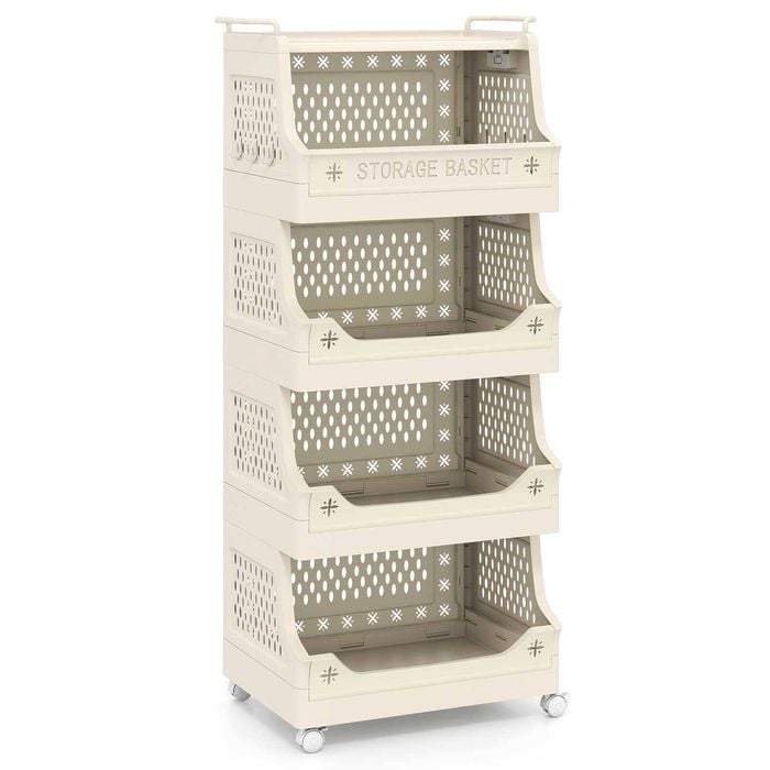 Costway 5-tier Rolling Laundry Basket Stackable Storage Cart W/hooks