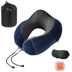 Catzon Travel Neck Pillow Premium Memory Foam-Navy Blue