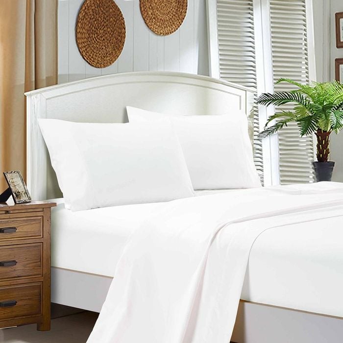Fabric Fantastic 1000tc Ultra Soft Queen Size Bed White Flat & Fitted Sheet Set