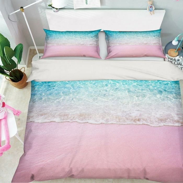 3D Pink Beach 261 Bed Pillowcases Quilt Queen Size