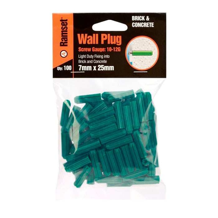 Ramset 7 x 25mm Green Wall Plugs - 100 Pack