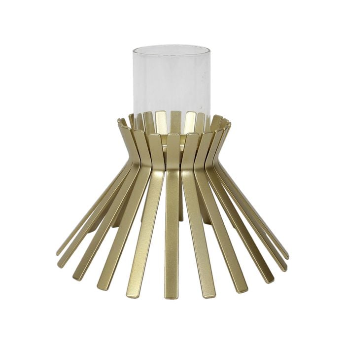 Willow & Silk Metal Slatted Golden Sticks Candle Holder