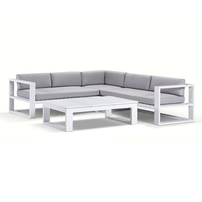 Santorini Package A Corner Lounge White & Olefin Grey Cushions