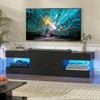 Advwin 152cm LED TV Unit Cabinet Gloss Entertainment TV Stand w/ Water Corrugated Panels & Drawer Black