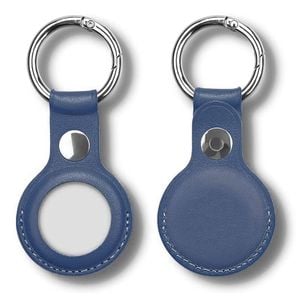 2 Pack MEZON Blue PU Leather Protective Case Holder for Apple AirTag with Keychain Ring
