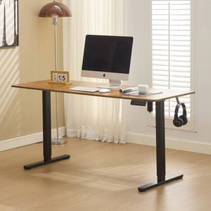 Electric Standing Desk Height Adjustable, Sit & Stand Desk for Home Office with Splice Board and Memory Controller, Brown