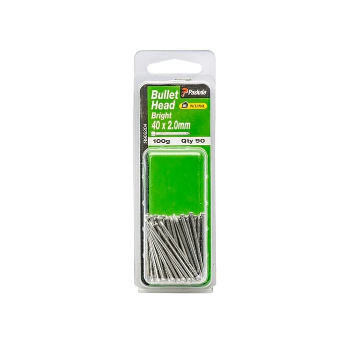 Paslode 40 x 2.0mm 100g Bright Steel Bullet Head Nails - 90 Pack