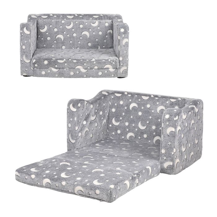 Advwin 2-in-1 Kids Flip Open Sofa Couch Foldable Bed Grey
