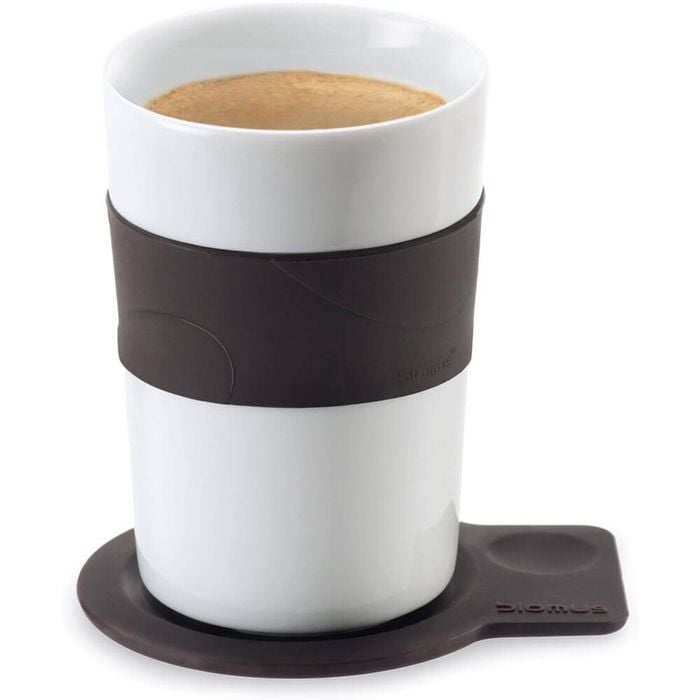 Blomus Desa Ceramic Coffee Mug Cup w/ Silicone Coaster Set 80ml White