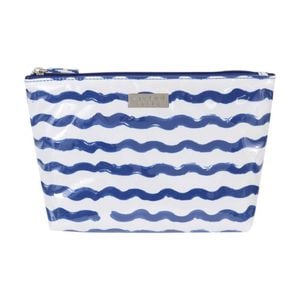 Wicked Sista Wavy Stripe Medium Soft Aline Cosmetic Waterproof Makeup Bag Blue