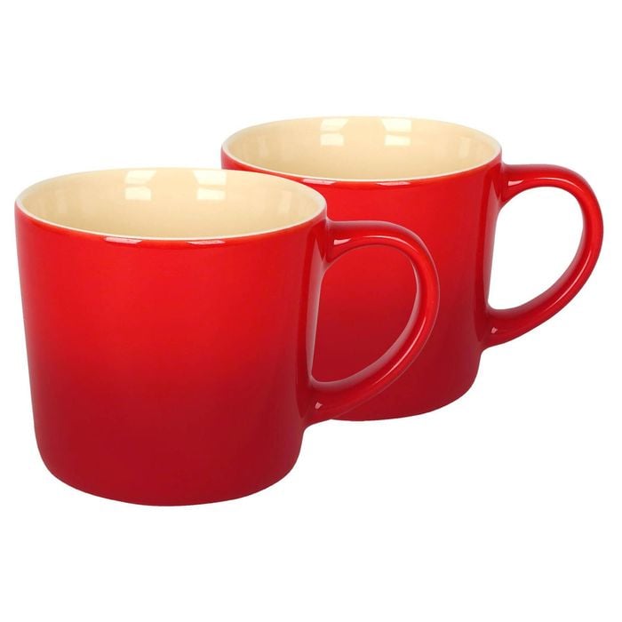 Argon Tableware 330ml Ombre Coffee Mugs - Red - Set Of 2 - Glazed New Bone China Tea Mug Vegan Friendly Stoneware Ceramic Cup