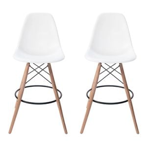 SK Designer Living | Pack of 2 | Replica Eames DSW Stool | Plastic & Natural - White