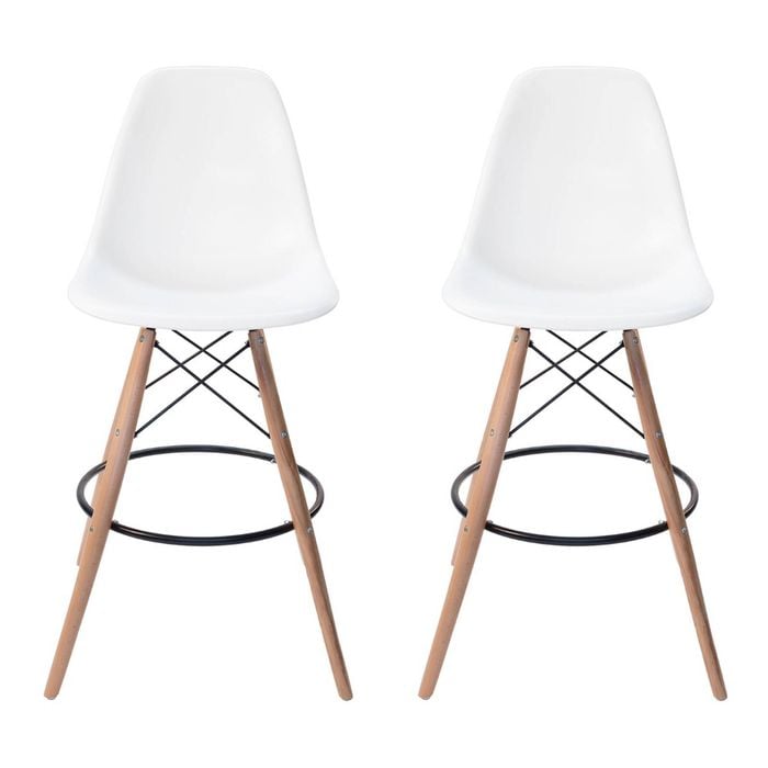 SK Designer Living | Pack of 2 | Replica Eames DSW Stool | Plastic & Natural - White