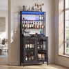Ufurniture 170cm Tall Wine Bar Cabinet with Power Outlets  LED Lights Glass Adjustable Shelf Black
