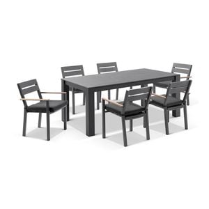 Santorini Ceramic 1.8M Outdoor Aluminium Dining Table With 6 Capri Chairs Setting