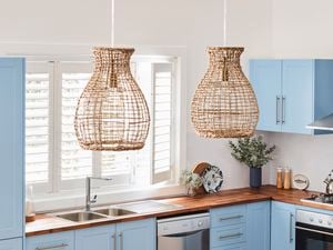 Wicker pendant lights.