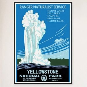 Galrie Vintage 1938 Yellowstone National Park Travel Poster Featuring Old Faithful Geyser, Black Frame, A4 21 x 30cm (8x12inch)